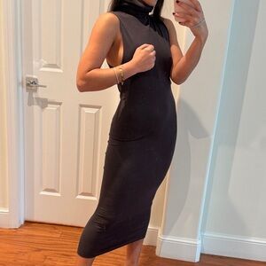 Sleeveless Grey Midi Turtleneck Dress